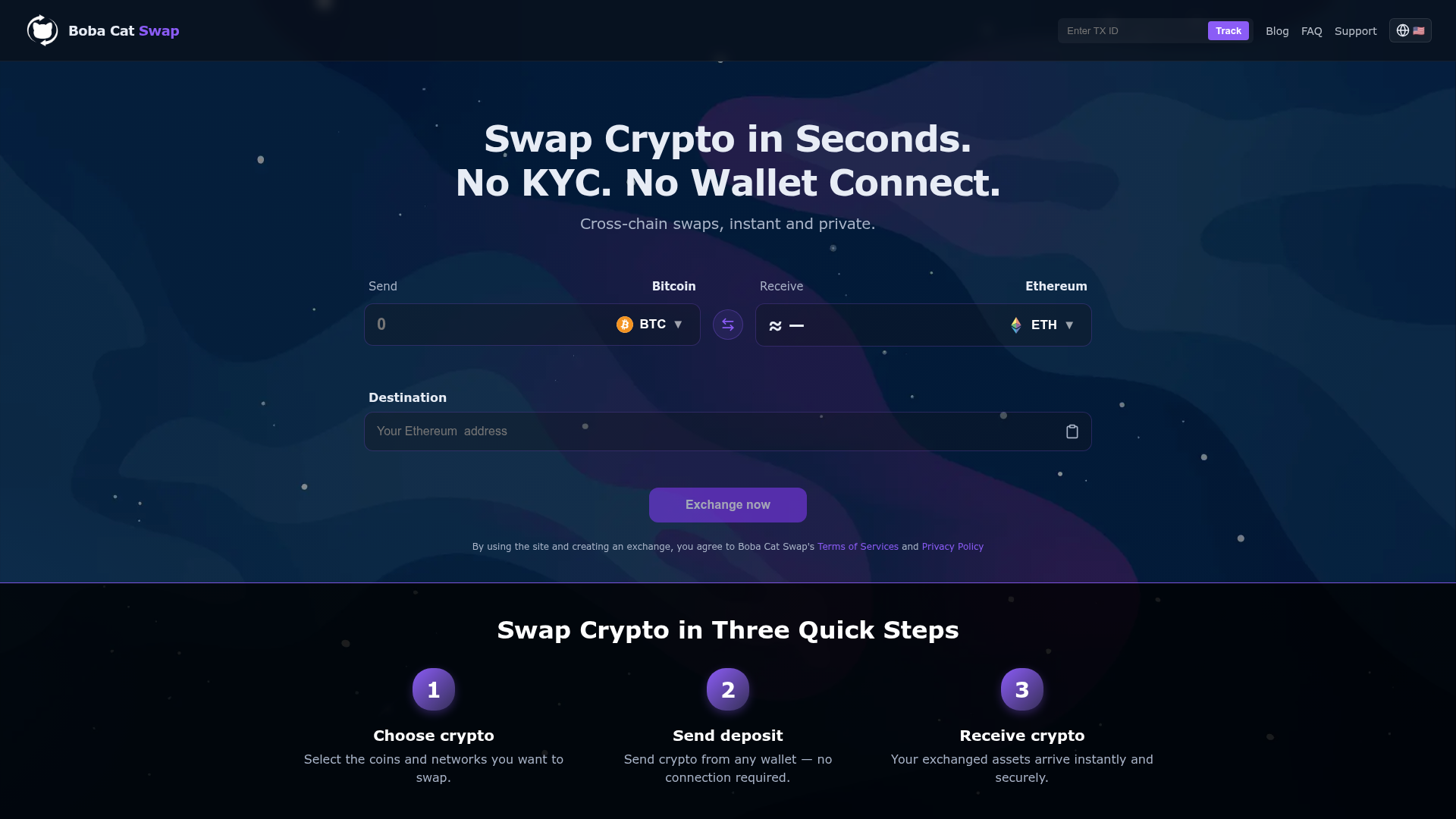 BobaSwap Integration — landing page screenshot
